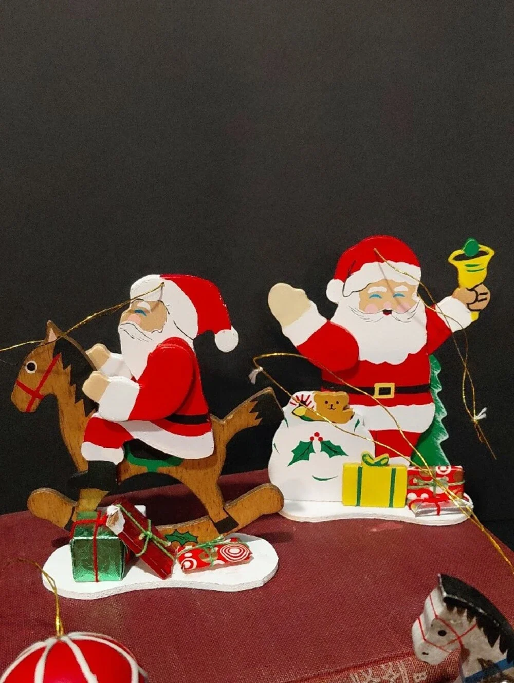 VINTAGE  Wooden KITSCH Christmas Ornaments, set of 7